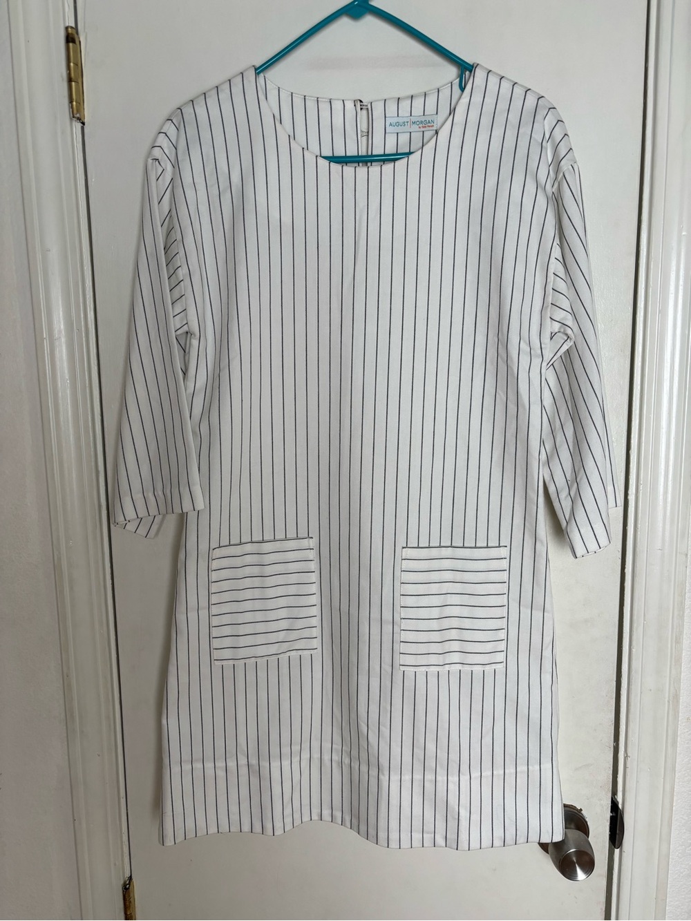 August Morgan Dress Size XS Wgute A-Line Cotton Striped Round Neck Mini Short